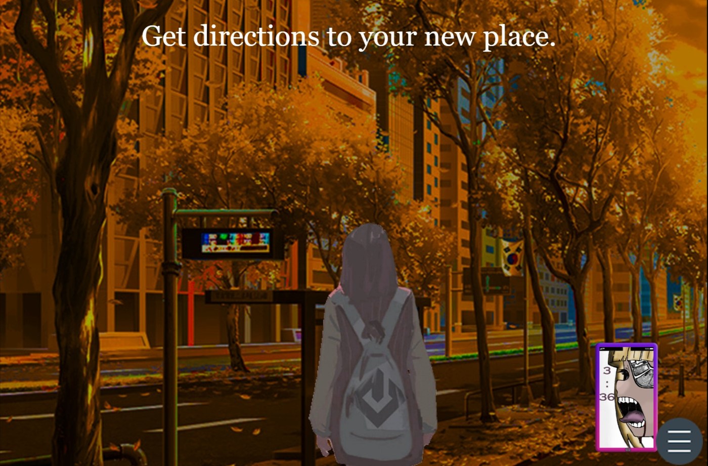 Ravia visual novel: an autumn scene featuring Ravia