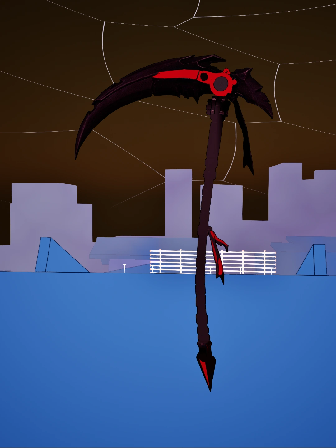 Scythe, blade silhouette hero angle, in-engine turnaround